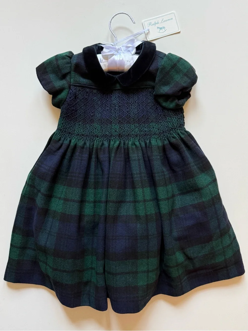 Ralph Lauren Baby Girl Plaid Smocked Dress & Bloomer - Size 12M
